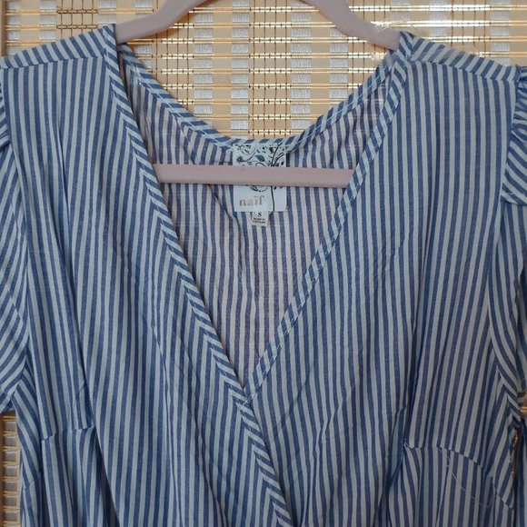 NWOT Naif Soft Blue & White Striped Midi Dress - Picture 4 of 7